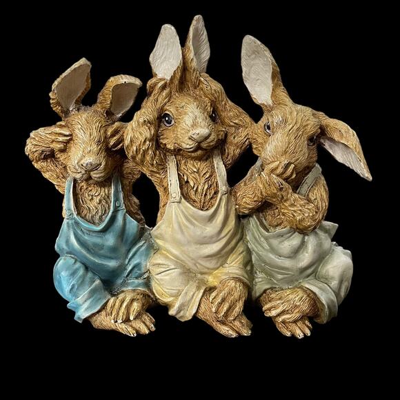 Chrisdon Three Bunnies See No Evil Hear No Evil Speak No Evil Rabbit Figure - Picture 16 of 16
